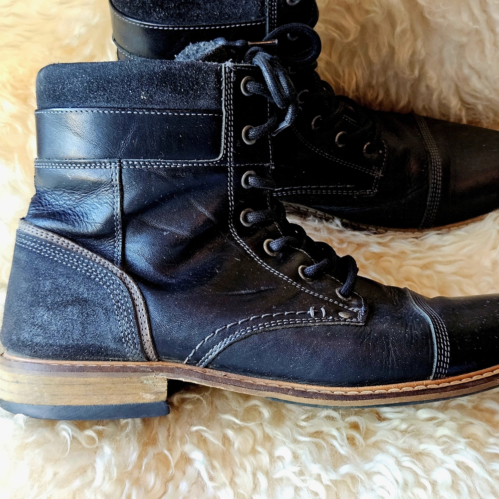 Classic black leather and Suede lace-up boots for men by ALDO Size 11